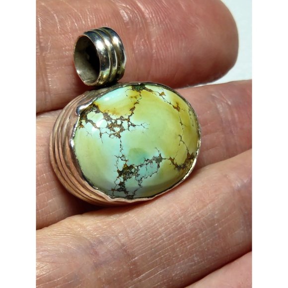 Vintage Turquoise Sterling Silver Cabochon Pendant - Picture 2 of 12